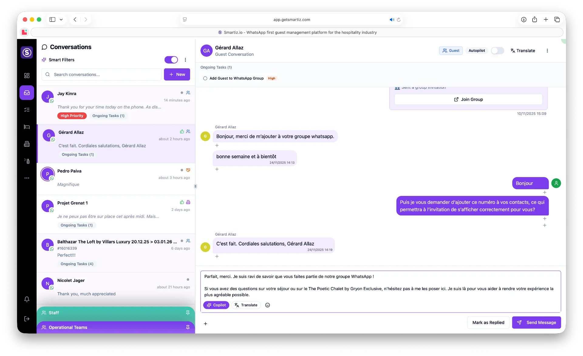 smartiz AI Copilot & Autopilot Modes — Let AI suggest responses or handle 80% of conversations automatically while you focus on what matters.