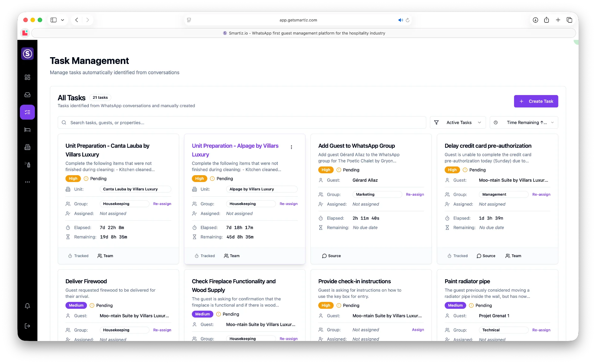 smartiz Automatic Task Extraction — AI surfaces hidden tasks from conversations and staff discussions into actionable dashboards.